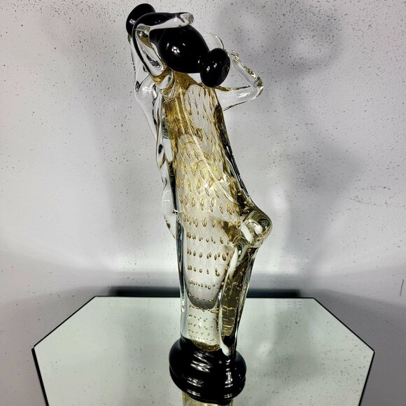 MURANO~VINTAGE 14" SIGNED MARIO BADIOLI BLACK GOLD GLASS FIGURINE SCULPTURE - Picture 3 of 16